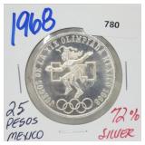 1968 72% Silver 25 Pesos