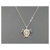 .925 Sterling Silver Opal Turtle Pend & Chain