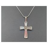 .925 Sterl Silver CZ/Marcasite Cross Pend & Chain