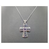 .925 Sterling Silver Amethyst Cross Pend & Chain