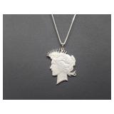 90% Silver Cutout Peace Dollar Pend & Sterl Chain 90% Silver Cutout Peace Dollar Pend & Sterl Chain