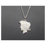 90% Silver Cutout Peace Dollar Pend & Sterl Chain