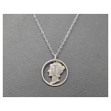 90% Silver Cutout Mercury Dime Pend & Sterl Chain 90% Silver Cutout Mercury Dime Pend & Sterl Chain