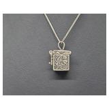 .925 Sterling Silver Prayer Box Locket & Chain