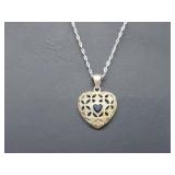 .925 Sterling Silver Sapphire Heart Pend & Chain