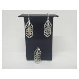 Set of .925 Sterl Silv Abalone Earrings & Pendant