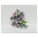 .925 Sterling Silver Enameled Flower Brooch