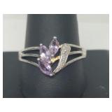 .925 Sterling Silver Amethyst/Diam Ring