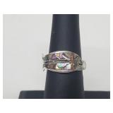 .925 Sterling Silver Adj Abalone Fish Ring .925 Sterling Silver Adj Abalone Fish Ring
