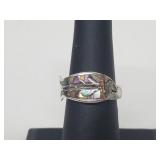 .925 Sterling Silver Adj Abalone Fish Ring