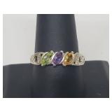 .925 Sterling Silver Multii Gemstone Ring