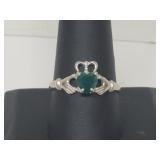 .925 Sterling Silver Emerald Claddagh Ring