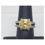 .925 Sterling Silver Yellow Citrine  Ring