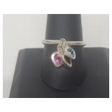 .925 Sterling Silver Multi Gem Heart Ring