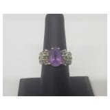 .925 Sterling Silver Amethyst/Marcasite Ring