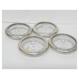 Set of 4 Sterling Rimmed Glass Coasters