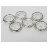 Set of 6 Sterling Rimmed Glass Coasters