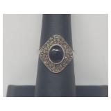 .925 Sterling Silver Onyx/Marcasite Ring