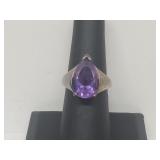 .925 Sterling Silver Pear Amethyst Ring