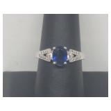 .925 Sterling Silver Sapphire/Diamond Ring