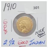 1910 Indian $2 1/2 Gold Coin