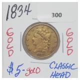 1834 Classic Head $5 Gold Coin