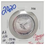 2020 1/2oz .999 Silver Canada $2 Red Tail Hawk