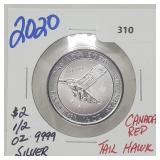 2020 1/2oz .999 Silver Canada $2 Red Tail Hawk