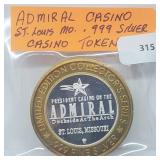 Admiral St Louis, MO .999 Silver Casino Token