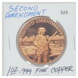 1oz .999 Copper Second Amendment Round