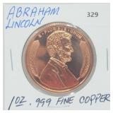 1oz .999 Copper Abraham Lincoln Round