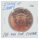 1oz .999 Copper Statue of Liberty Round