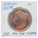 1oz .999 Copper Moragn Dollar Round