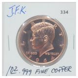 1oz .999 Copper John F Kennedy Round