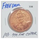 1oz .999 Copper Freedom Round