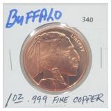 1oz .999 Copper Buffalo Round