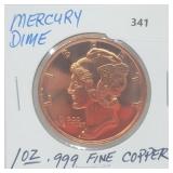 1oz .999 Copper Mercury Dime Round