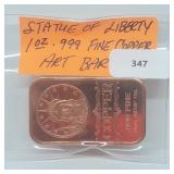 1oz .999 Copper Statue of Liberty Art Bar