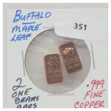 2-1G .999 Copper Buffalo/Maple Leaf Bars