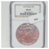 NGC 2001 MS69 1oz .999 Silver Eagle $1 Dollar