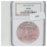 NGC 2002 MS69 1oz .999 Silver Eagle $1 Dollar