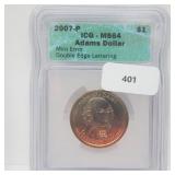 ICG 2007-P MS64 Adams $1 Dollar