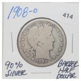 1908-O 90% Silver Barber Half $1 Dollar