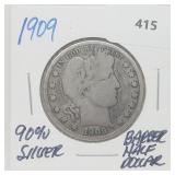 1909 90% Silver Barber Half $1 Dollar