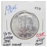 1964 90% Silver UNC JFK Half $1 Dollar