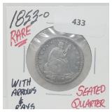 Rare 1853-O 90% Silver Seated Quarter
