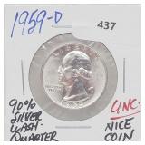 1959-D 90% Silver UNC Washington Quarter 25 Cents
