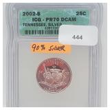 ICG 2002-S PR70DCAM 90% Silver Tennessee Quarter