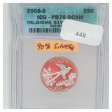 ICG 2008-S PR70DCAM 90% Silver Oklahoma Quarter