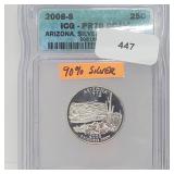 ICG 2008-S PR70DCAM 90% Silver Arizona Quarter